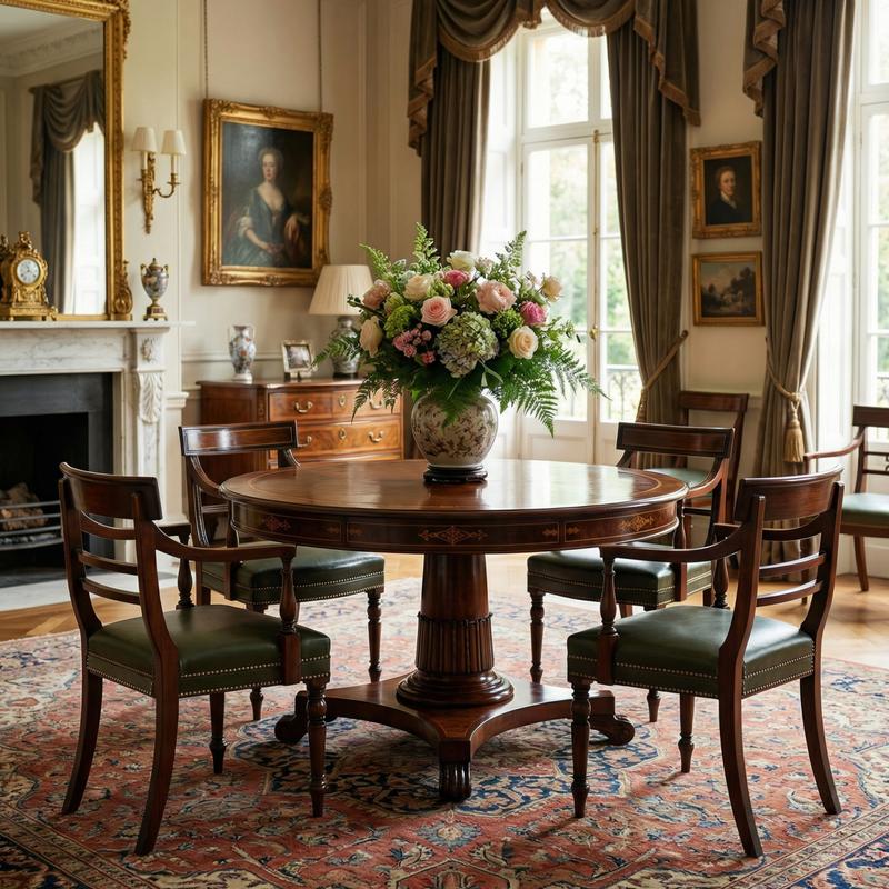 Set 4 mahogany armchairs with leather seats